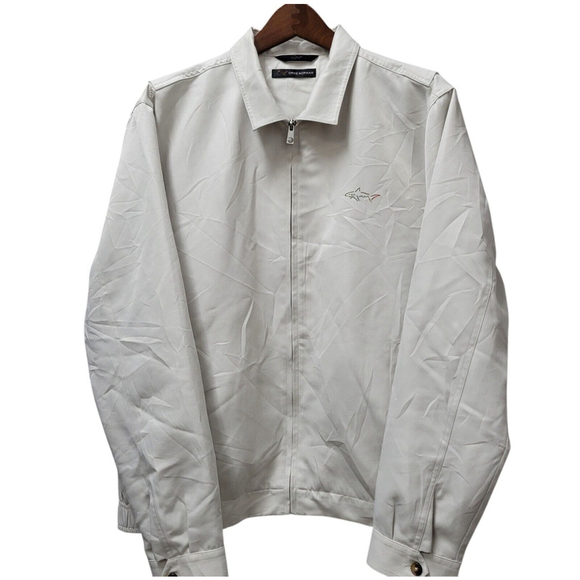 Greg Norman Full-Zip Jacket Mens Shark Logo Classic Golf Coat Beige Size Large - Picture 1 of 11